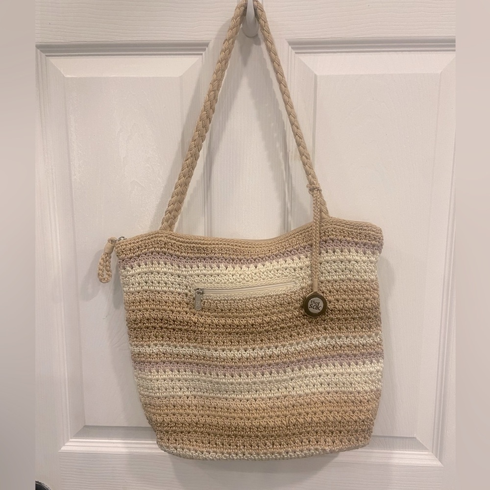 The Sak crochet tan cream purse shoulder bag